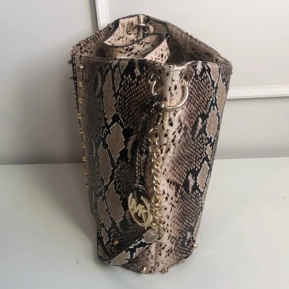 Michael Michael Kors Uptown Astor Natural Snakeskin Large Shoulder Tote - Picture 3 of 13